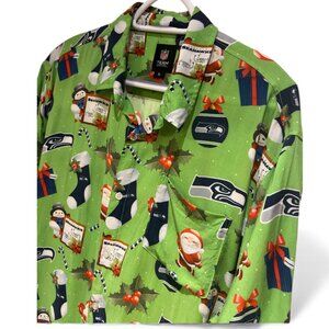 NFL SEATTLE SEAHAWKS Men's Christmas Shirt Button Down Casual Size XL Santa